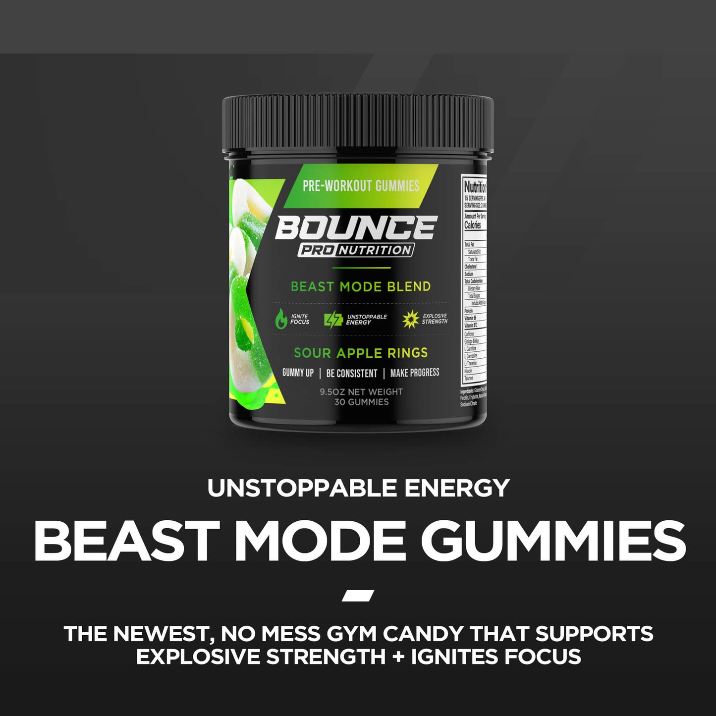 Pre-Workout Gummies - Beast Mode - Sour Apple Rings