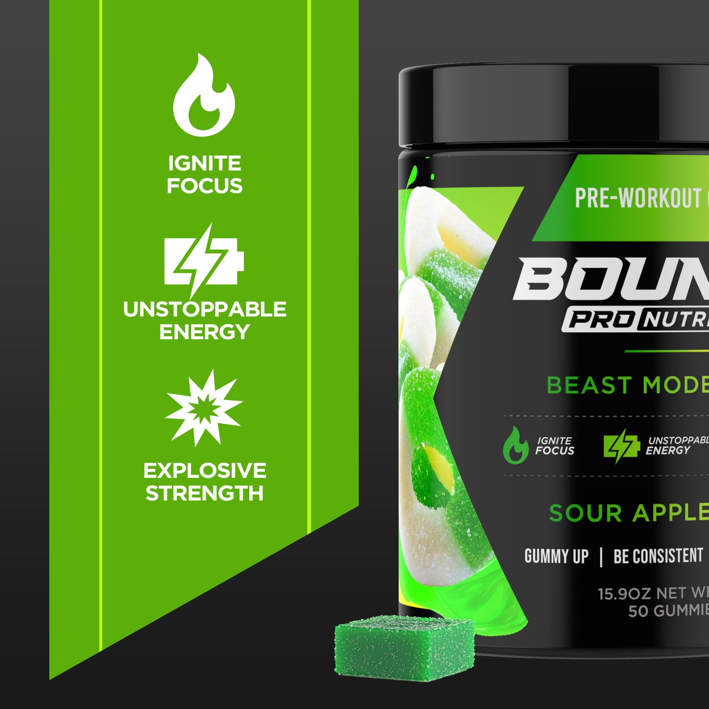 Pre-Workout Gummies - Beast Mode - Sour Apple Rings