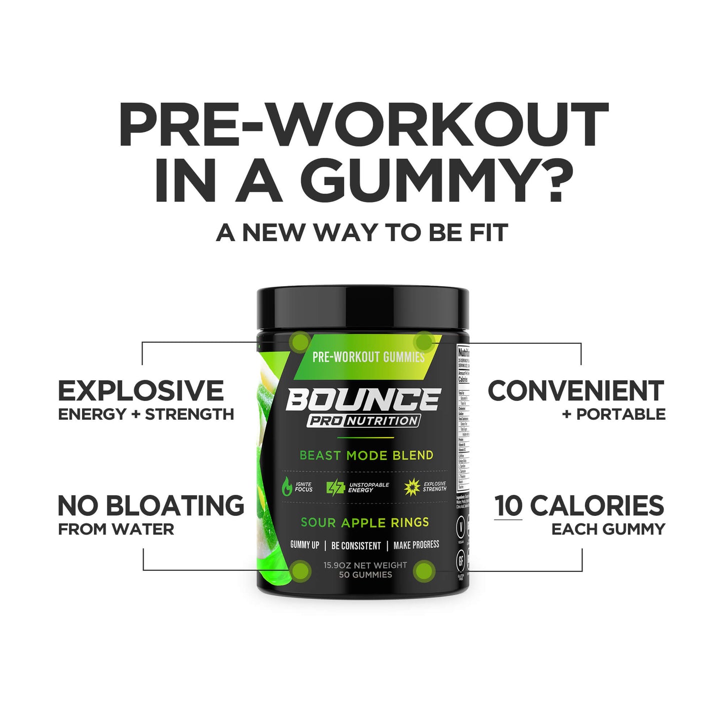 Pre-Workout Gummies - Beast Mode - Sour Apple Rings