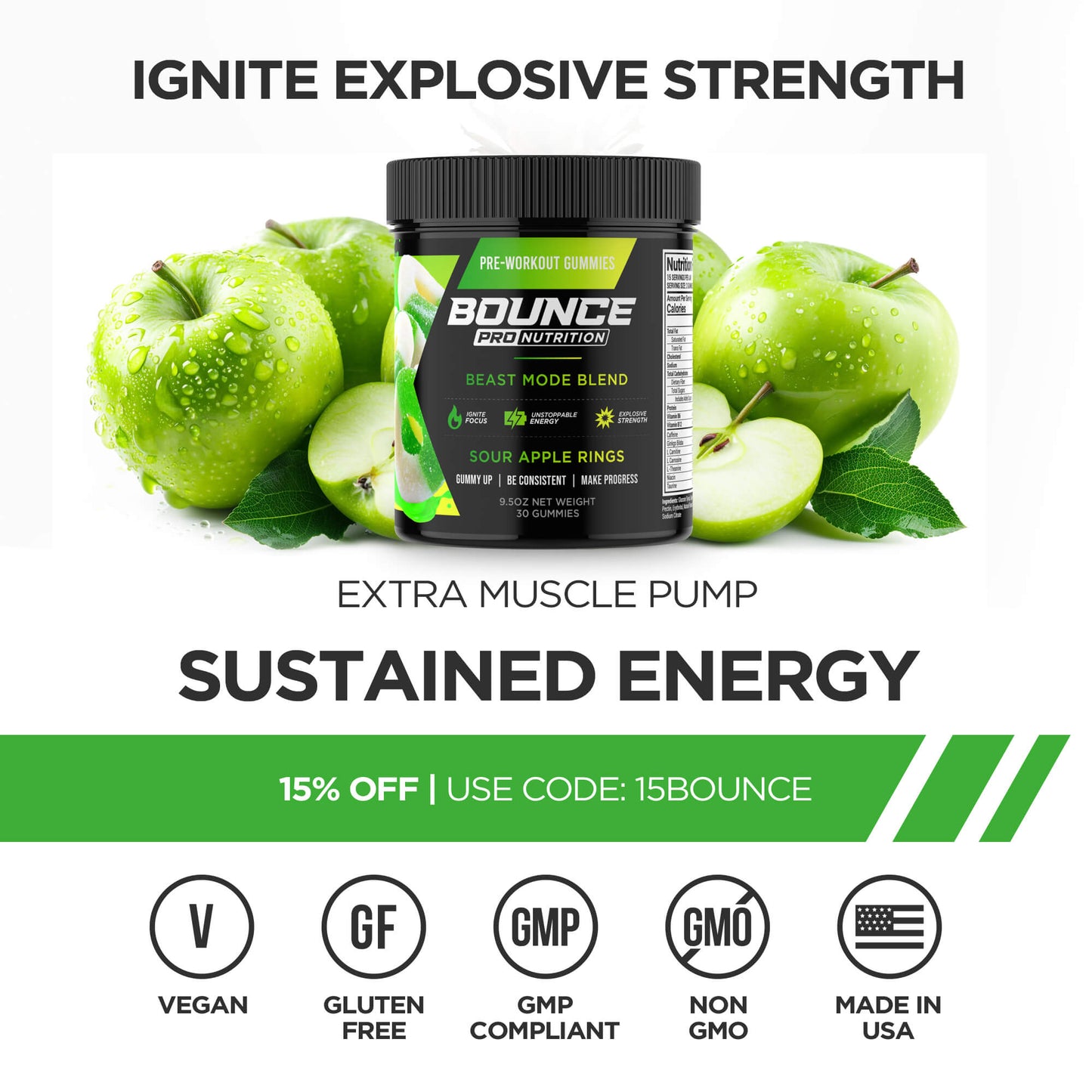 Pre-Workout Gummies - Beast Mode - Sour Apple Rings