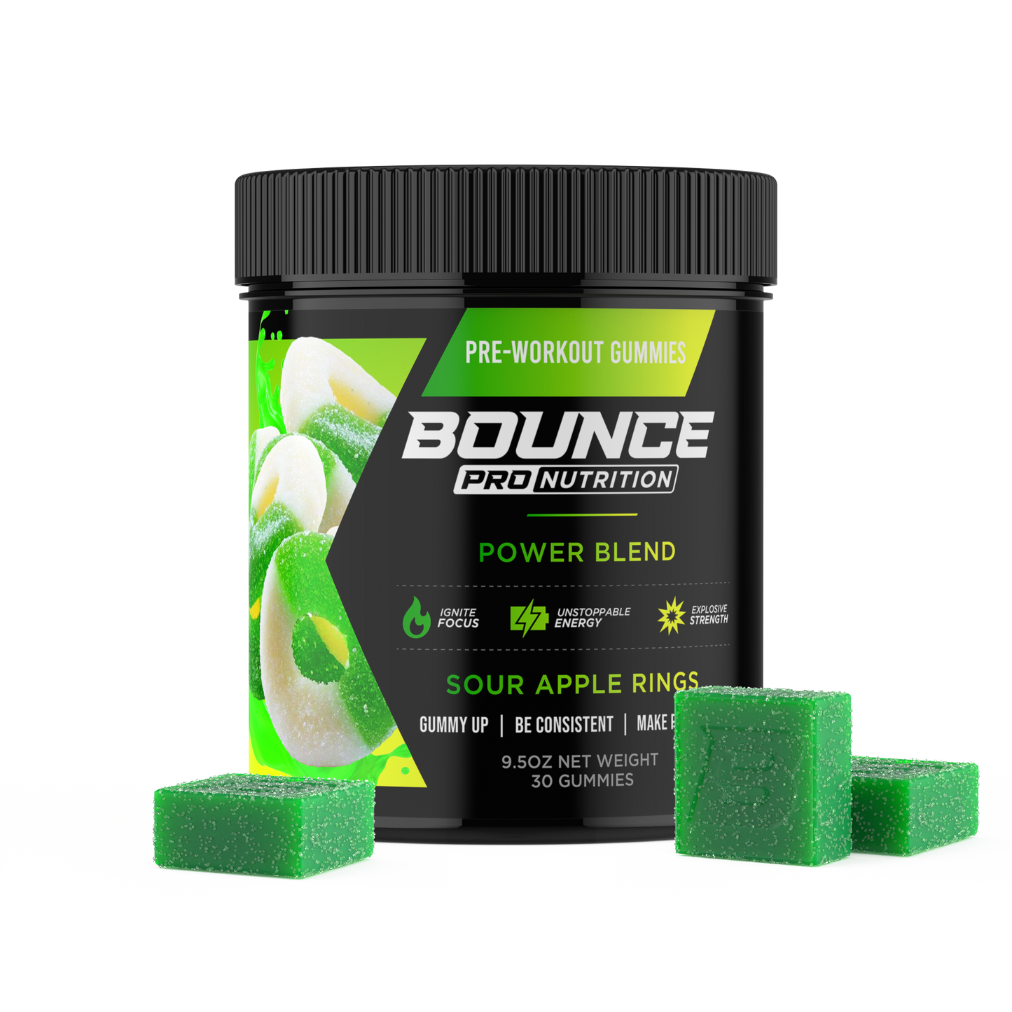 Pre-Workout Gummies - Power Blend - Sour Apple Rings