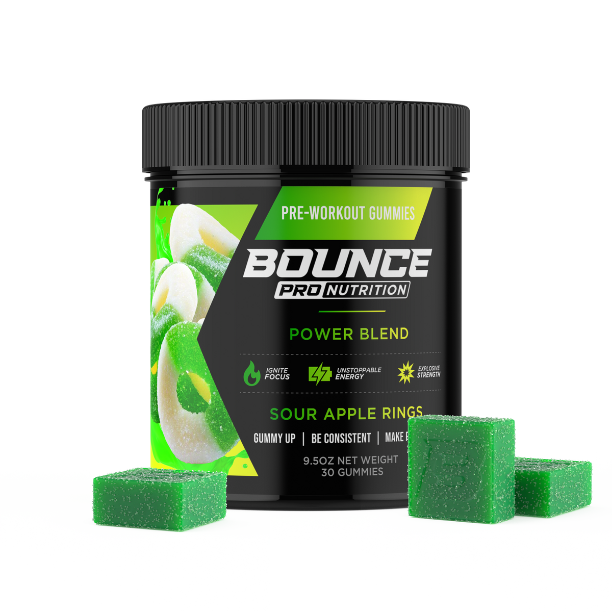 Pre-Workout Gummies - Power Blend - Sour Apple Rings