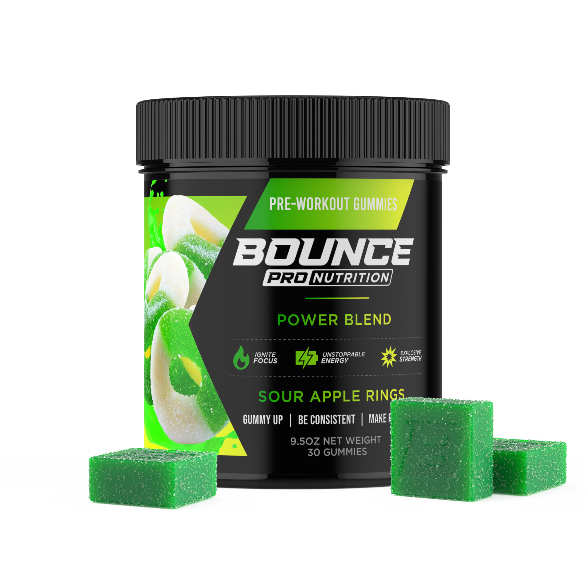 Pre-Workout Gummies - Power Blend - Sour Apple Rings