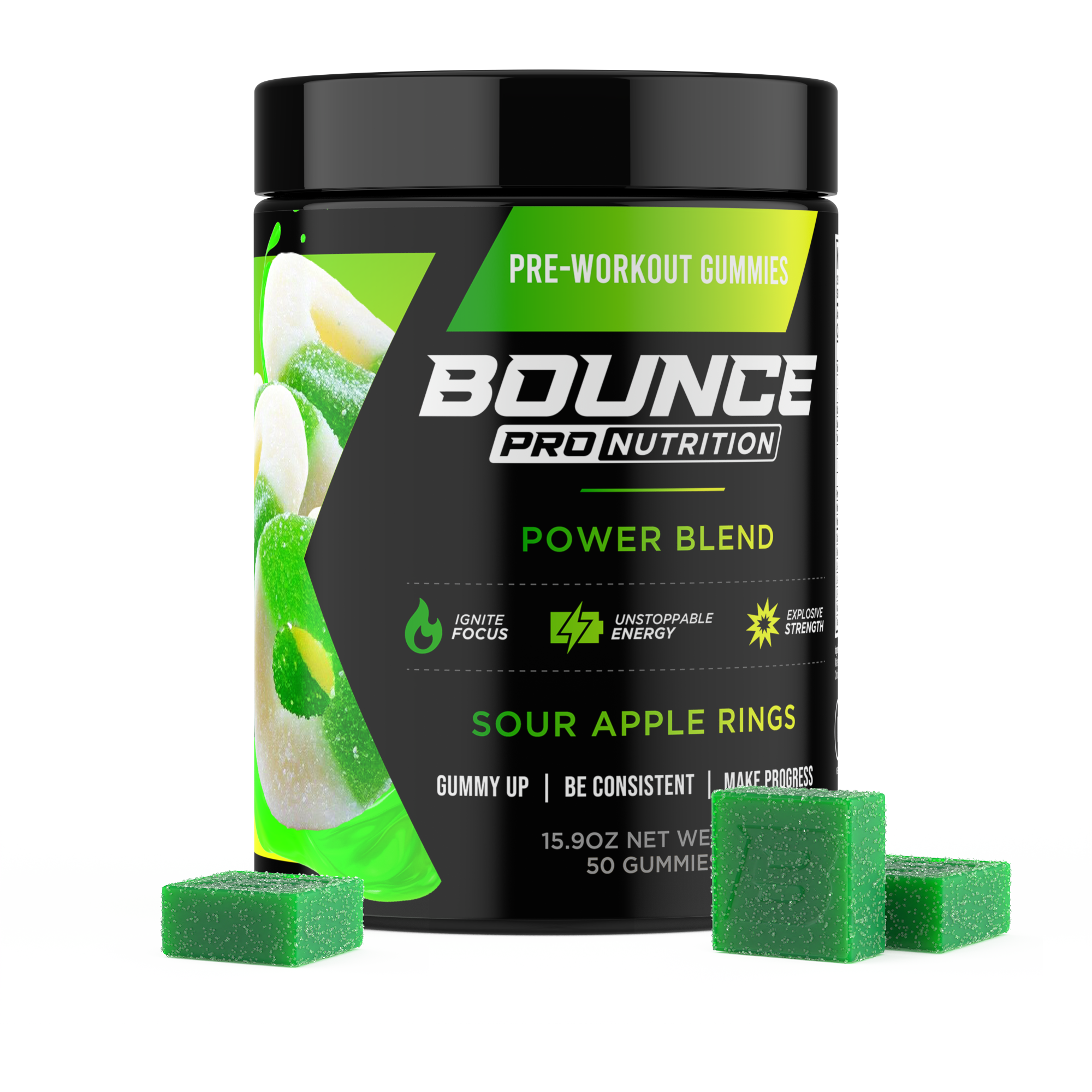 Pre-Workout Gummies - Power Blend - Sour Apple Rings